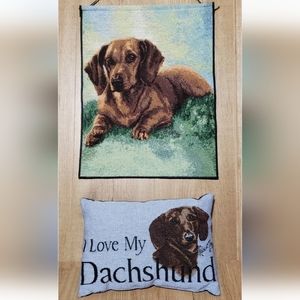 Dog Gift Lot Of 2 Dachshund Weiner Dog Tapestry Bannerett & Pillow Made In USA